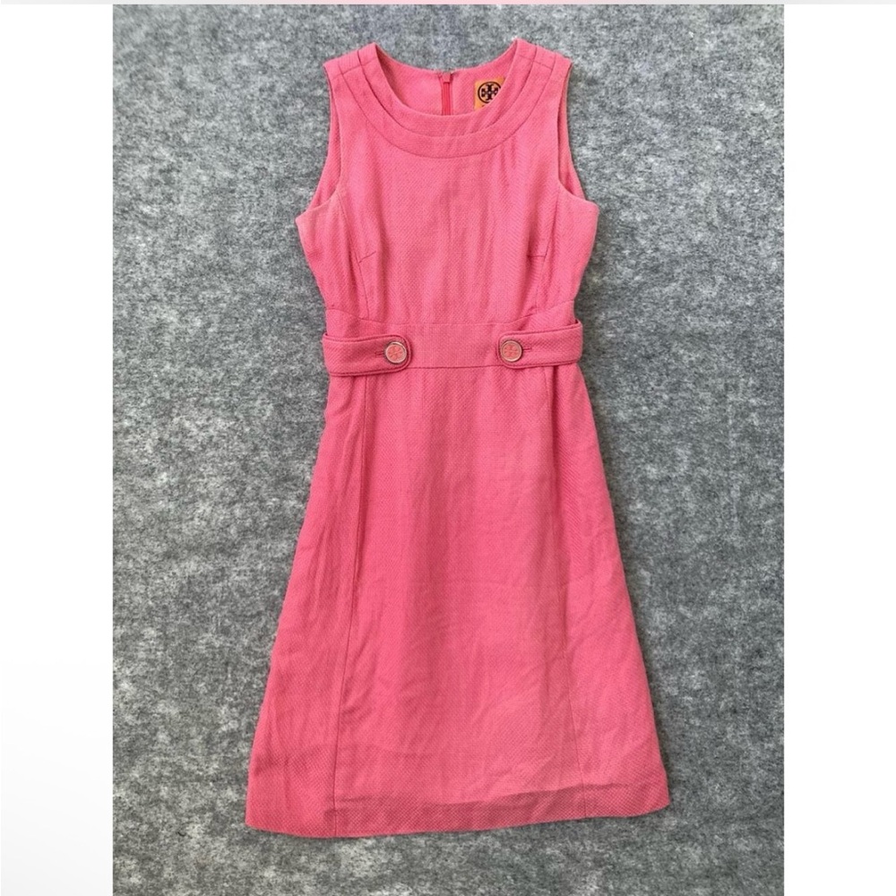 Tory Burch Coral Pink Textured Dress with Gold Logo Tag